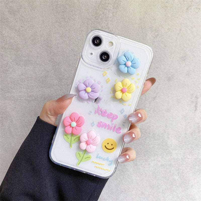 Three-dimensional Flowers Transparent Literary Mobile Phone Case