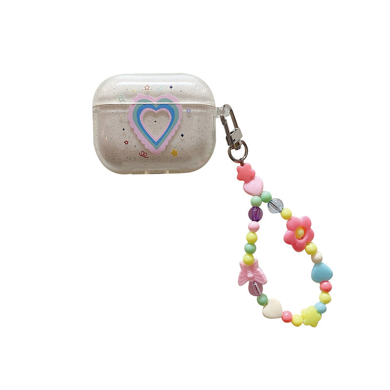 Ins Wind Glitter Love Heart Bracelet Bluetooth Headset Protective Case